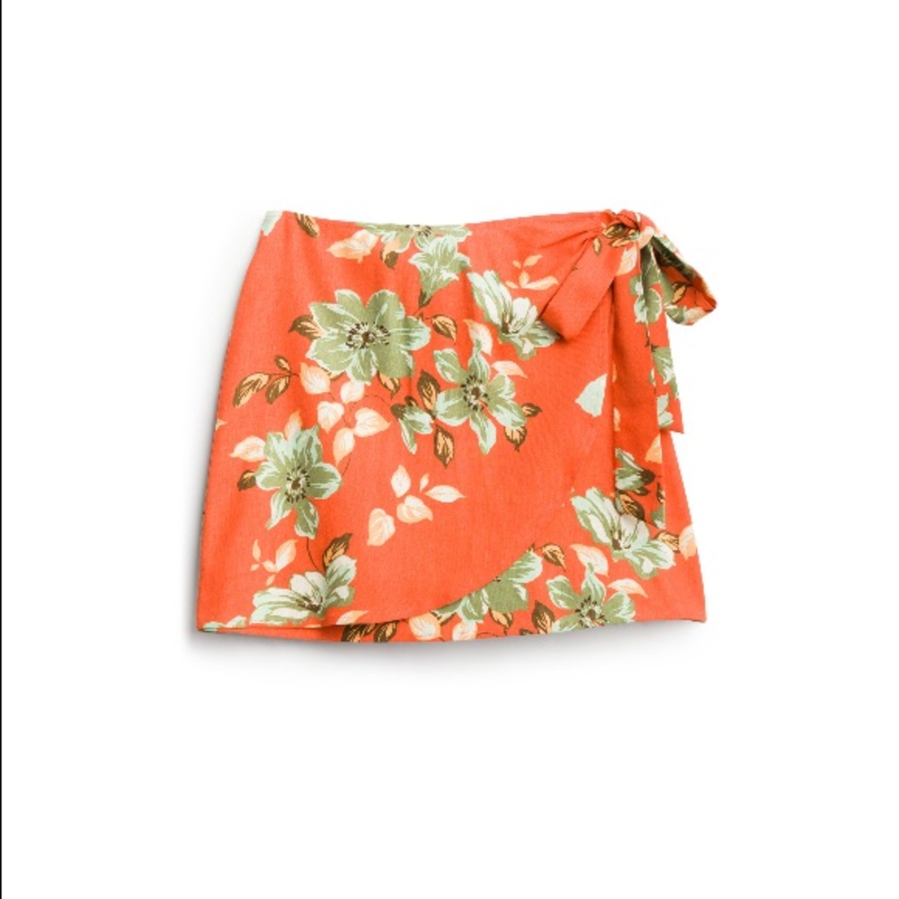 Beachy Floral Faux Wrap Skirt